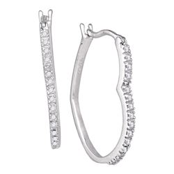 10kt White Gold Round Diamond Heart Hoop Earrings 1/10 Cttw
