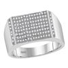 Image 1 : 10kt White Gold Mens Round Pave-set Diamond Rectangle Cluster Ring 1/3 Cttw