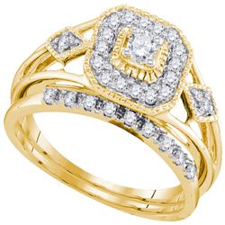 10kt Yellow Gold Diamond Round Bridal Wedding Engagement Ring Band Set 1/3 Cttw
