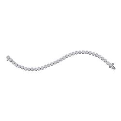 14kt White Gold Round Diamond Flower Cluster Tennis Bracelet 4.00 Cttw