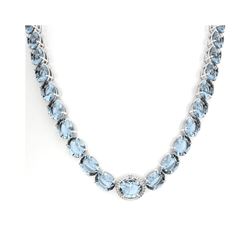 136 ctw Aquamarine & VS/SI Diamond Necklace 14K White Gold