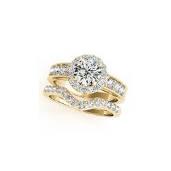 1.96 ctw Certified VS/SI Diamond 2pc Wedding Set Halo 14K Yellow Gold