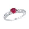 Image 1 : 10kt White Gold Round Lab-Created Ruby Solitaire Diamond Split-shank Ring 7/8 Cttw