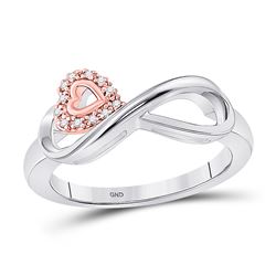 10kt White Gold Round Diamond Rose-tone Heart Infinity Ring 1/20 Cttw