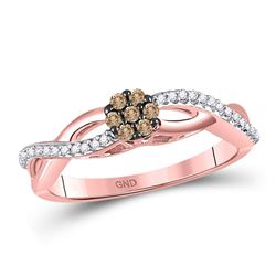 10kt Rose Gold Round Brown Diamond Cluster Twist Ring 1/6 Cttw
