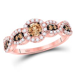 14kt Rose Gold Round Brown Diamond Solitaire Ring 3/4 Cttw