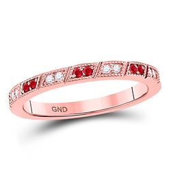 10kt Rose Gold Round Ruby Diamond Milgrain Stackable Band Ring 1/4 Cttw