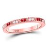Image 1 : 10kt Rose Gold Round Ruby Diamond Milgrain Stackable Band Ring 1/4 Cttw