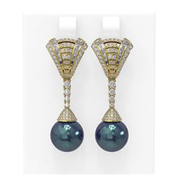 3 ctw Diamond and Pearl Earrings 18K Yellow Gold