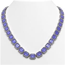 79.99 ctw Tanzanite & Diamond Micro Pave Halo Necklace 10K White Gold