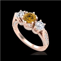 2.18 ctw Intense Fancy Yellow Diamond Art Deco Ring 18K Rose Gold