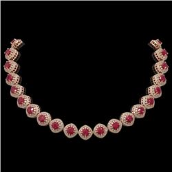 82.17 ctw Certified Ruby & Diamond Victorian Necklace 14K Rose Gold