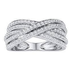 10kt White Gold Round Diamond Crossover Five Row Band Ring 5/8 Cttw