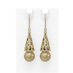 3 ctw Diamond and Pearl Earrings 18K Yellow Gold