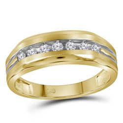 14kt Two-tone Yellow Gold Mens Round Diamond Grooved Wedding Band Ring 1/4 Cttw