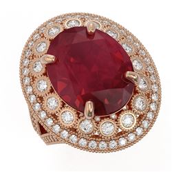 13.85 ctw Certified Ruby & Diamond Victorian Ring 14K Rose Gold