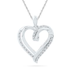 10kt White Gold Round Diamond Heart Pendant 1/10 Cttw