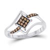 Image 1 : 10kt White Gold Round Brown Diamond Square Cluster Ring 1/6 Cttw
