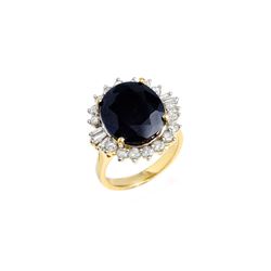 14.02 ctw Blue Sapphire & Diamond Ring 14K Yellow Gold
