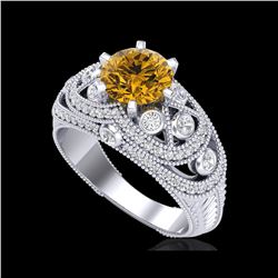 2 ctw Intense Yellow Diamond Engagement Art Deco Ring 18K White Gold