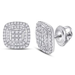 14kt White Gold Round Diamond Cushion Cluster Earrings 1/2 Cttw