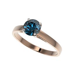 1.08 ctw Certified Intense Blue Diamond Engagement Ring 10K Rose Gold
