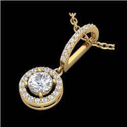 .90 ctw Micro Pave Halo VS/SI Diamond CertifiedNecklace 18K Yellow Gold