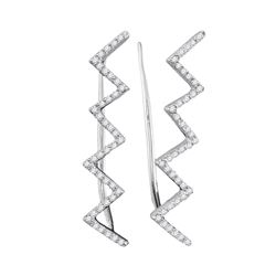 10kt White Gold Round Diamond Chevron Climber Earrings 1/5 Cttw