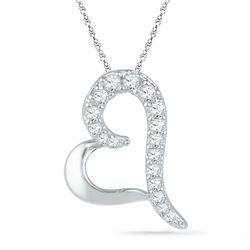 10kt White Gold Round Diamond Heart Pendant 1/12 Cttw