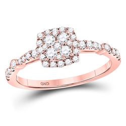 14kt Rose Gold Round Diamond Square Cluster Bridal Wedding Engagement Ring 1/2 Cttw