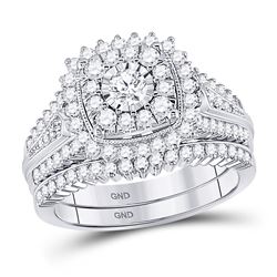 10kt White Gold Round Diamond Bridal Wedding Engagement Ring Band Set 1-1/3 Cttw