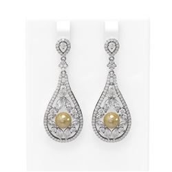 5.93 ctw Diamond and Pearl Earrings 18K White Gold