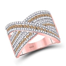10kt Rose Gold Round Brown Diamond Crossover Ring 1.00 Cttw