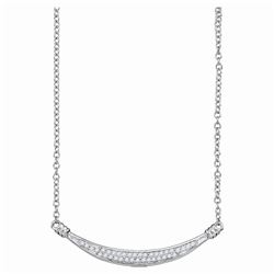 10kt White Gold Round Diamond Curved Bar Pendant Necklace 1/6 Cttw