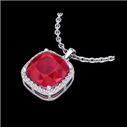 6 ctw Ruby & Micro Pave Halo VS/SI Diamond Necklace 18K White Gold