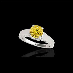 1.25 ctw Certified SI/I Fancy Intense Yellow Diamond Ring 10K White Gold