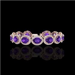 24 ctw Amethyst & Micro Pave VS/SI Diamond Bracelet 10K Rose Gold
