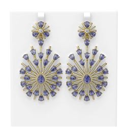 33.19 ctw Tanzanite & Diamond Earrings 18K Yellow Gold