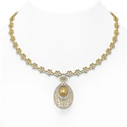 9 ctw Mixed Cut Diamond with Pearl Necklace 18K Yellow Gold