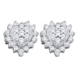 10kt White Gold Round Diamond Heart Cluster Screwback Earrings 1/4 Cttw