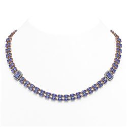 58.68 ctw Tanzanite & Diamond Necklace 14K Rose Gold