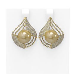 2.3 ctw Diamond and Pearl Earrings 18K Yellow Gold
