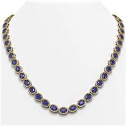 34.11 ctw Sapphire & Diamond Micro Pave Halo Necklace 10K Yellow Gold