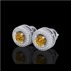 2.09 ctw Intense Fancy Yellow Diamond Art Deco Earrings 18K White Gold