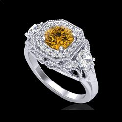 2.11 ctw Intense Fancy Yellow Diamond Art Deco Ring 18K White Gold