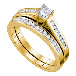10kt Yellow Gold Princess Diamond Bridal Wedding Engagement Ring Band Set 1/2 Cttw