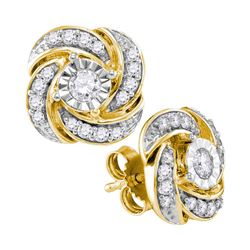 10kt Yellow Gold Round Diamond Pinwheel Stud Earrings 1/3 Cttw