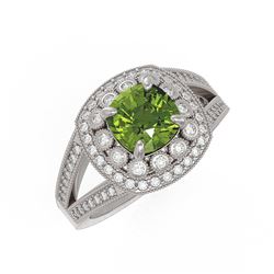 2.39 ctw Certified Tourmaline & Diamond Victorian Ring 14K White Gold