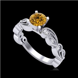 1.01 ctw Intense Fancy Yellow Diamond Art Deco Ring 18K White Gold