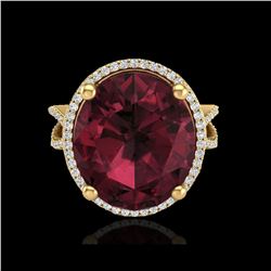 10 ctw Garnet & Micro Pave VS/SI Diamond Certified Ring 18K Yellow Gold